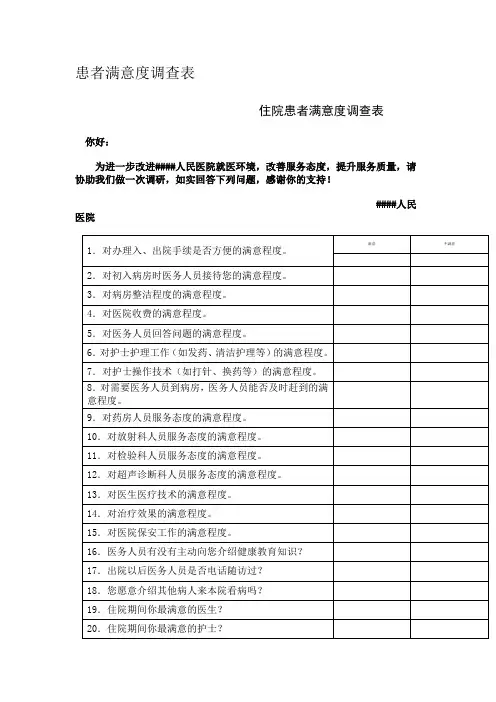 患者满意度调查表