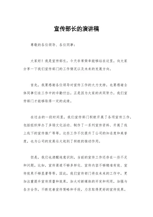 宣传部长的演讲稿