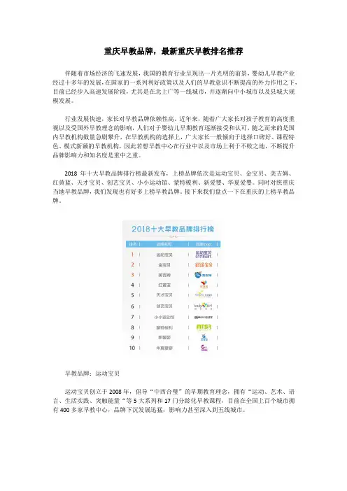 重庆早教品牌,最新重庆早教排名推荐
