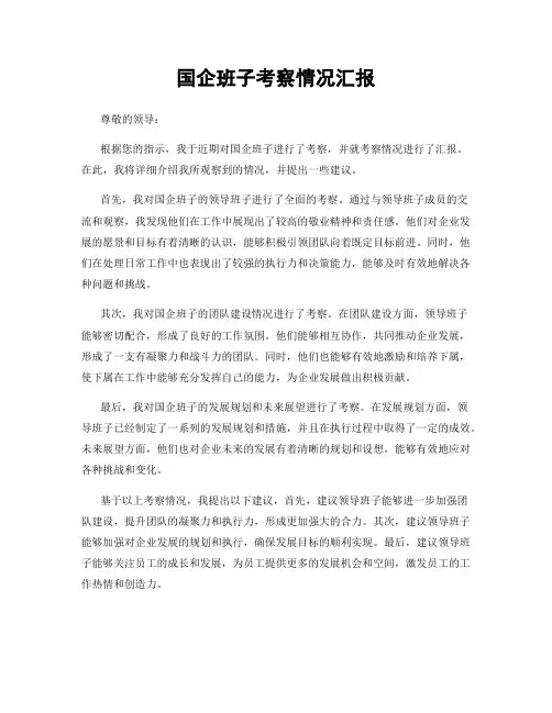 国企班子考察情况汇报