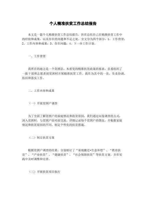 个人精准扶贫工作总结报告