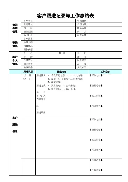 客户跟进记录与工作总结表