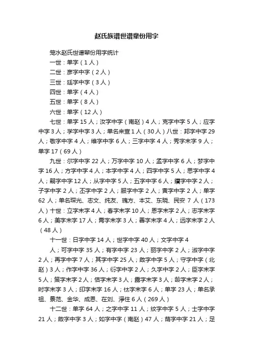 赵氏族谱世谱辈份用字