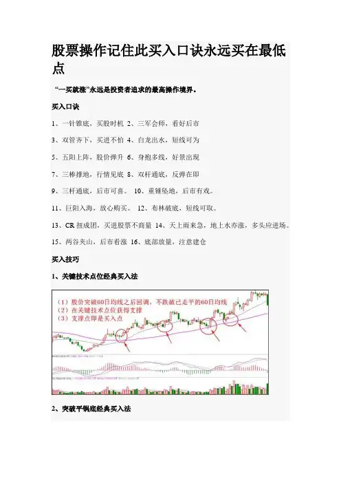 股票操作记住此买入口诀永远买在最低点