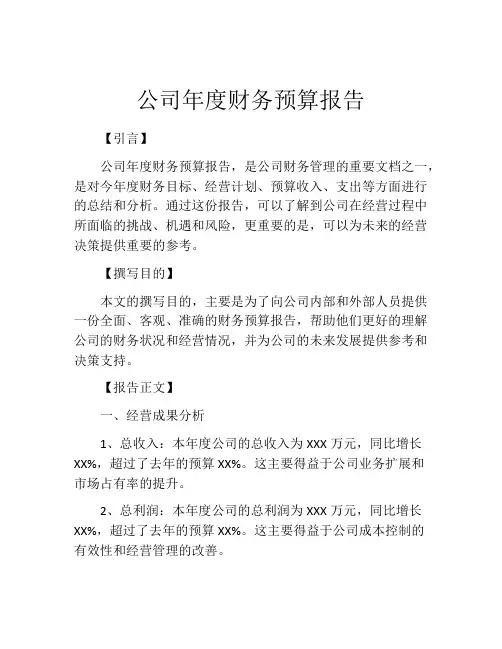 公司年度财务预算报告