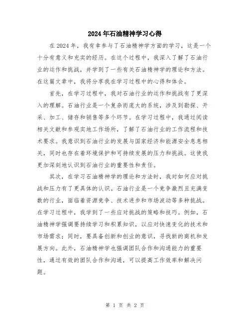 2024年石油精神学习心得