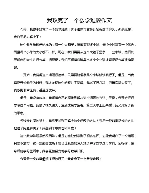 我攻克了一个数学难题作文