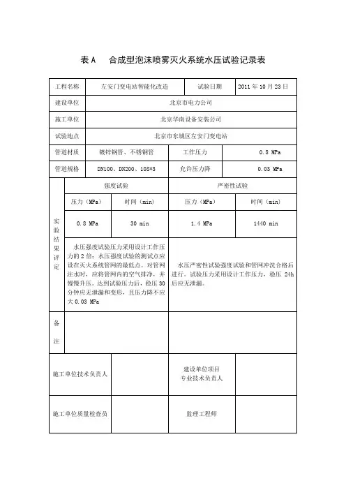 泡沫灭火系统记录表