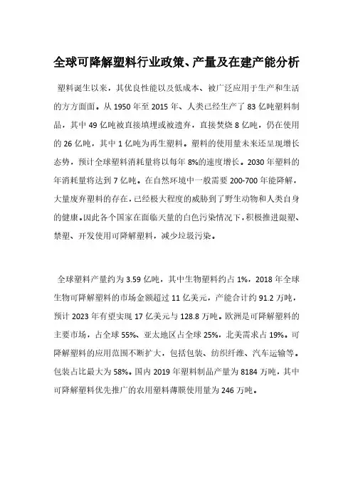 全球可降解塑料行业政策、产量及在建产能分析