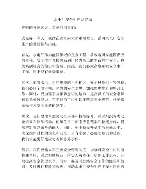 水电厂安全生产发言稿