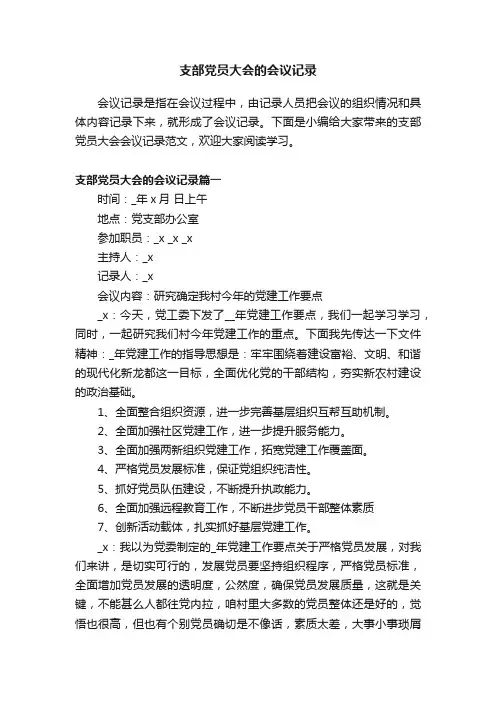 支部党员大会的会议记录