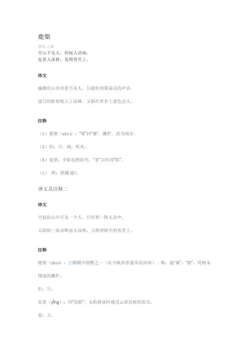 鹿柴全文注释赏析