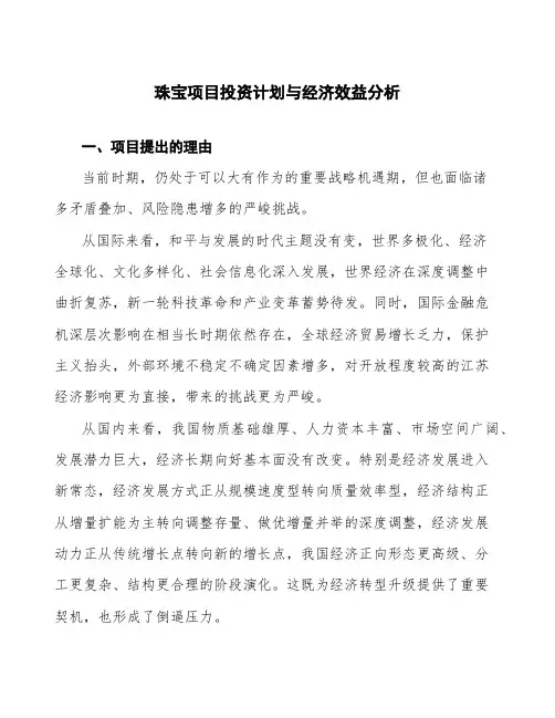 珠宝项目投资计划与经济效益分析
