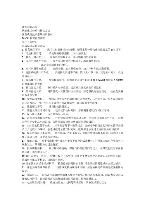 注塑制品容易出现的品质缺陷成因分析及解决方法