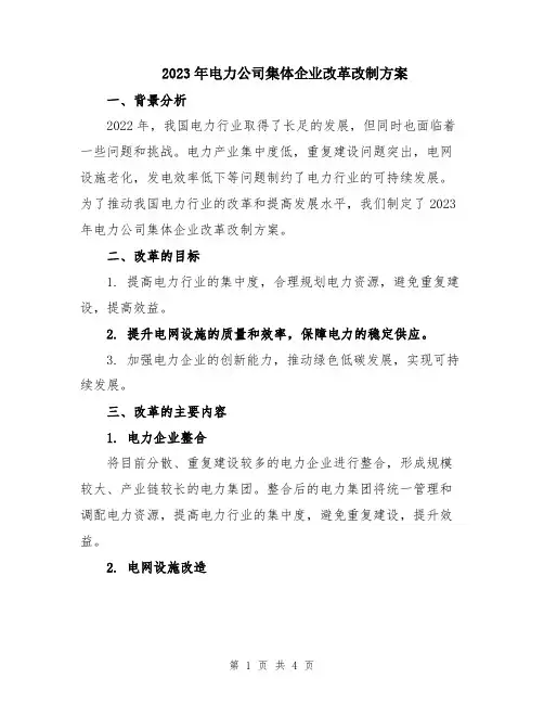 2023年电力公司集体企业改革改制方案