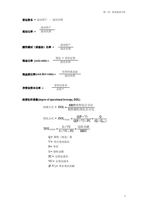 美国注册管理会计师(CMA)- 任务16 第一章 必背公式