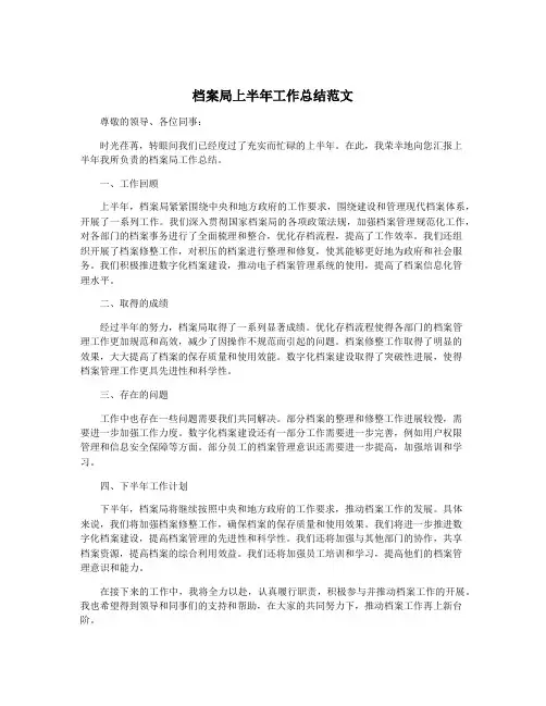 档案局上半年工作总结范文