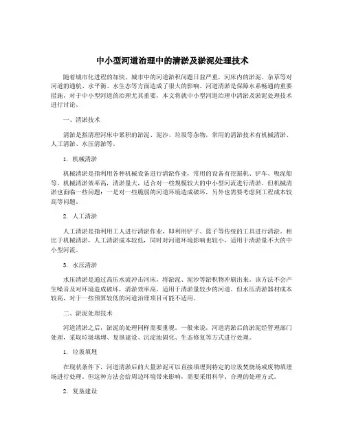 中小型河道治理中的清淤及淤泥处理技术