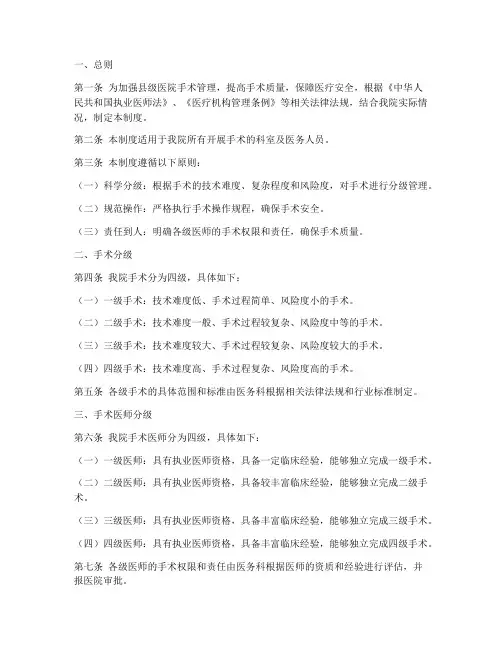 县级医院手术分级管理制度