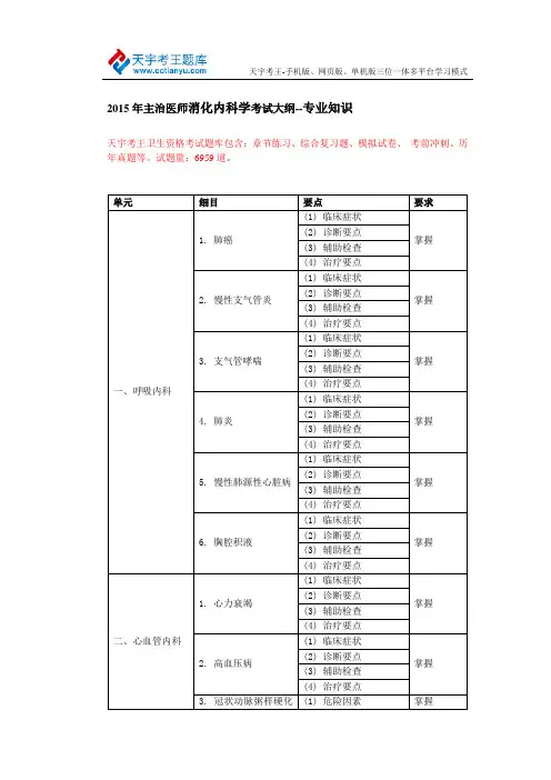 2015年消化内科学主治医师考试大纲-相关专业知识