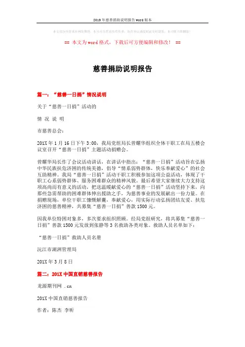 2019年慈善捐助说明报告word版本 (4页)