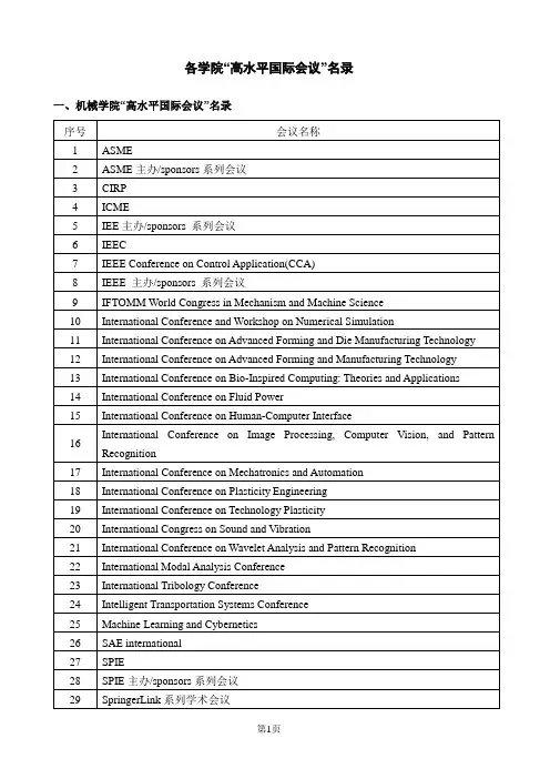 “高水平国际会议”名录..