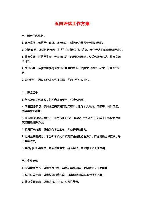 五四评优工作方案