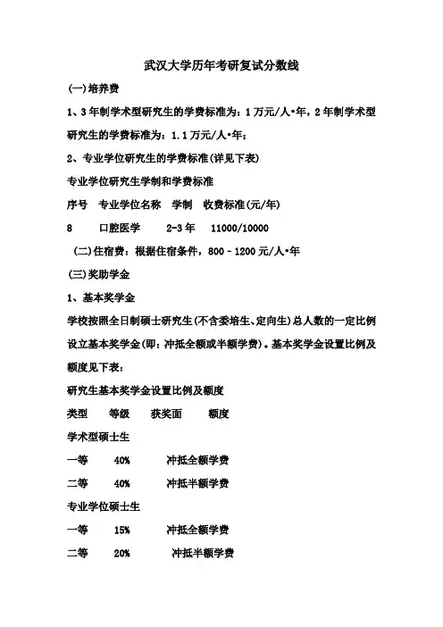 武汉大学,历年口腔考研复试分数线及录取比
