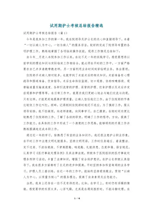 试用期护士考核总结报告精选