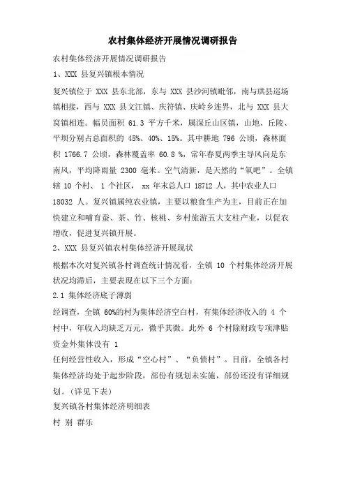 农村集体经济发展情况调研报告