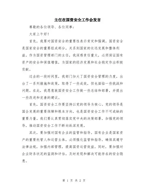 主任在国资安全工作会发言