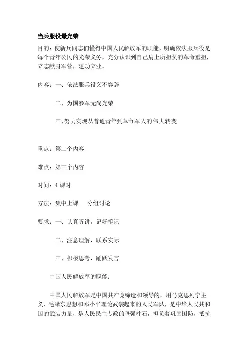 [讲解]当兵服役最光荣