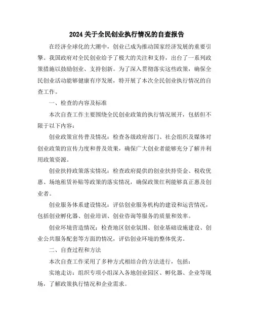 2024关于全民创业执行情况的自查报告