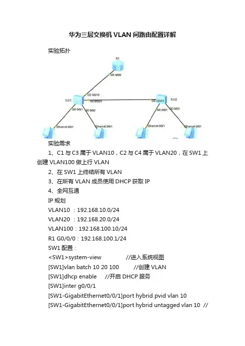 华为三层交换机VLAN间路由配置详解