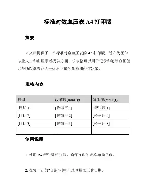 标准对数血压表A4打印版