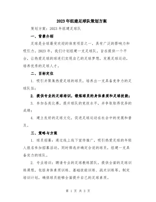 2023年组建足球队策划方案