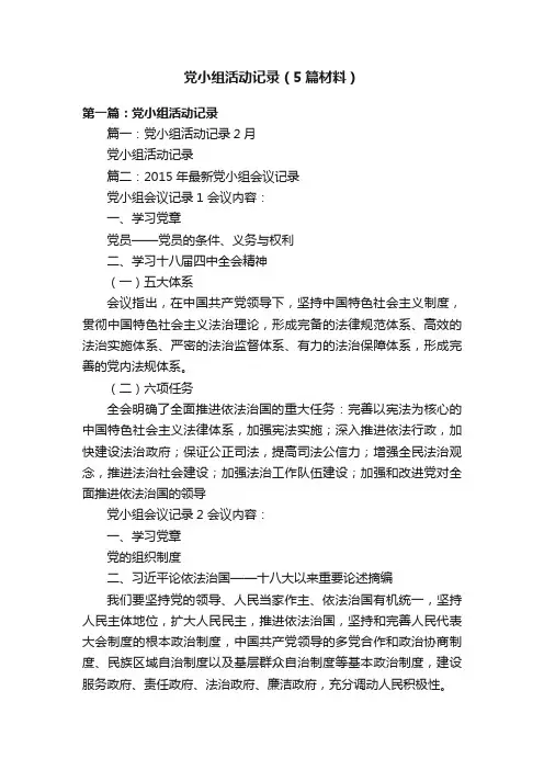 党小组活动记录（5篇材料）