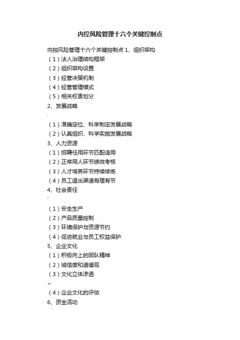 内控风险管理十六个关键控制点