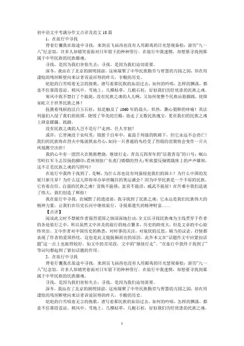 初中语文中考满分作文点评及范文18篇