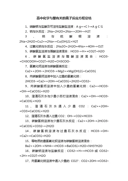 高中化学与量有关的离子反应方程总结