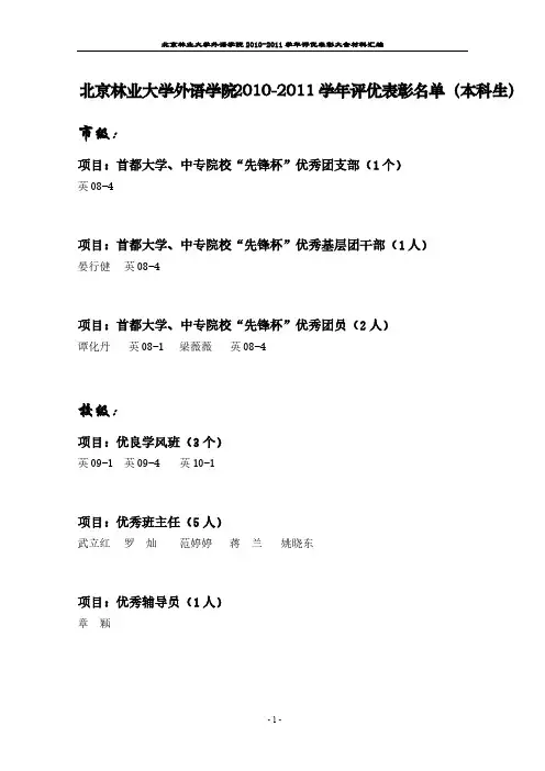 北京林业大学外语学院 评优赞誉名单本科生