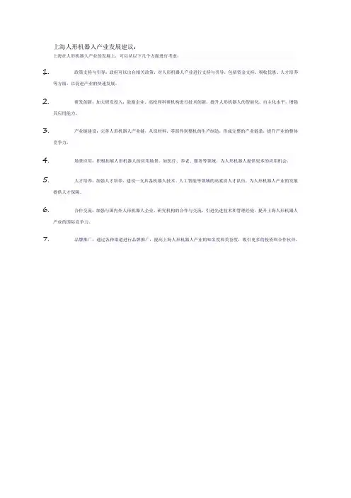 上海人形机器人产业发展建议