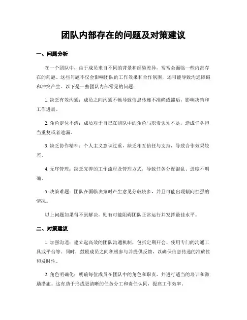 团队内部存在的问题及对策建议