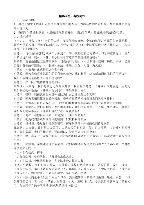 四(4)精彩人生,与法同行活动方案