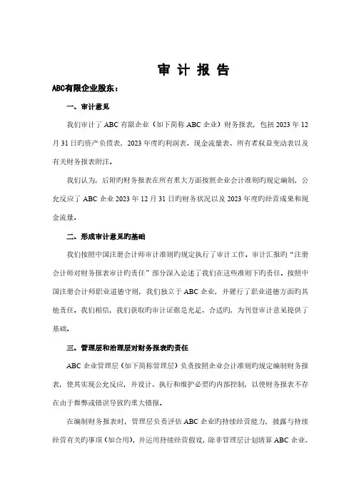 新审计报告模板非上市公司