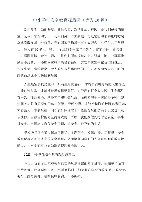 中小学生安全教育观后感(优秀10篇)