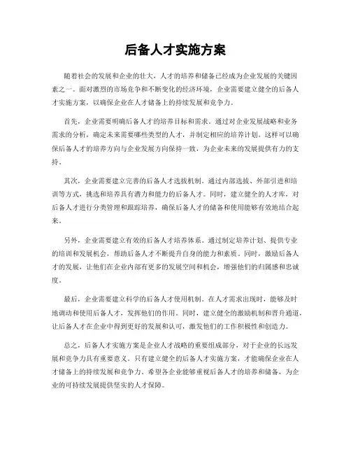 后备人才实施方案