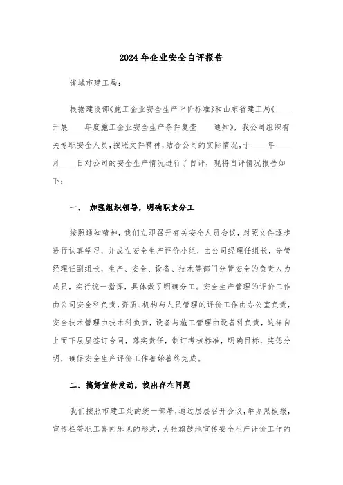 2024年企业安全自评报告(3篇)