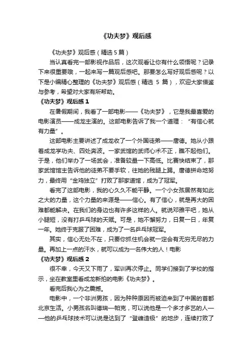 《功夫梦》观后感（精选5篇）