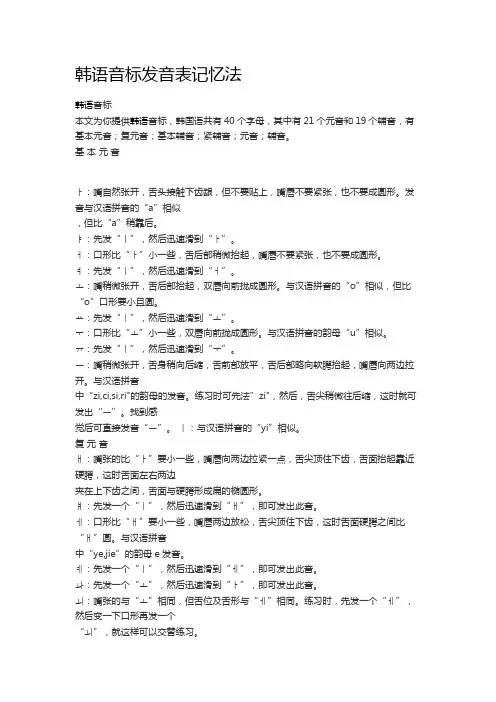 韩语音标发音表记忆法